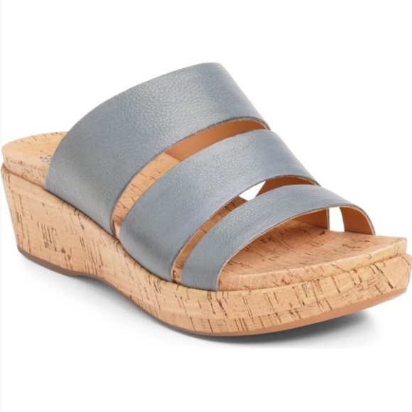 Kork-Ease Menzie Wedge Leather Slide Sandal Indigo Periwinkle Blue 11M Summer